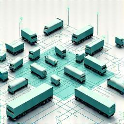 フリート管理のためのGPSデバイスと車両の統合を示すイラスト。